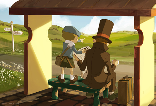 Layton_and_Luke_at_the_Busstop_by_wredwrat